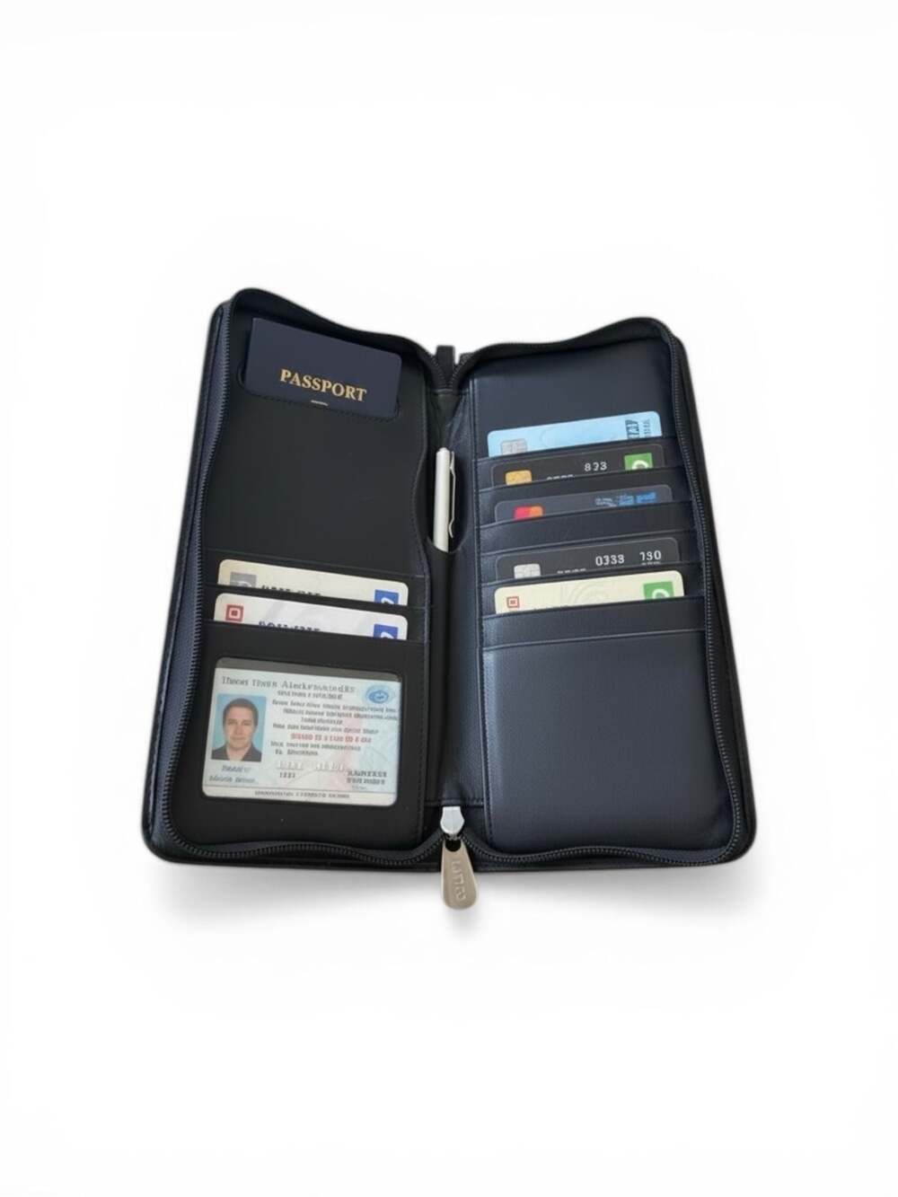 Latico Black Leather Zip-Around Travel Organizer Wallet
